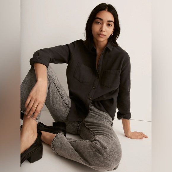 NWT Women’s Madewell Black Oversized Casual Button Down Fleece Shirt - Size XL - Picture 8 of 11